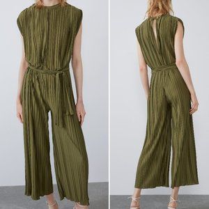 zara pleated jumpsuit dress with belt